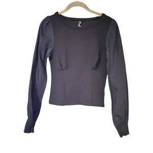 Anthropologie long sleeve mixed materials top puff cotton sleeves Small